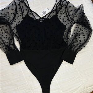 Black Sheer Polka Dot Bodysuit